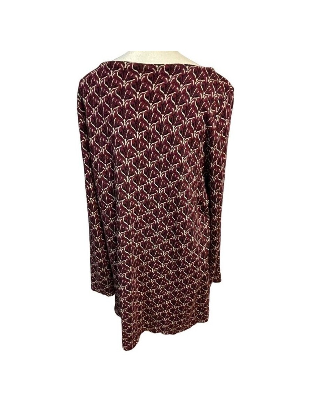 J. Jill Tunic Top Womens XL Burgundy Ponte Knit Geometric Long Sleeve Mod Fall - Picture 2 of 4